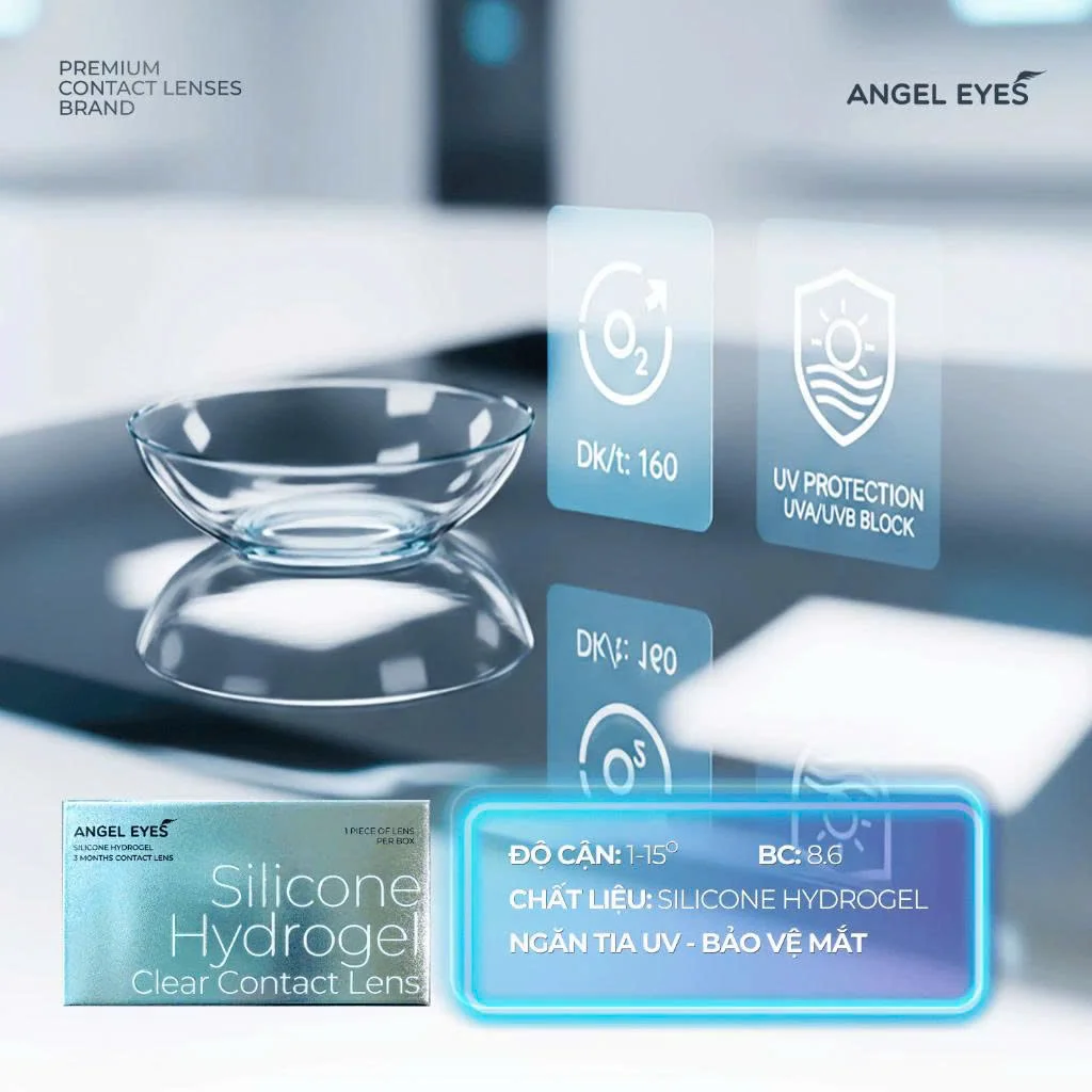 Lens trong suốt Silicone Hydrogel Angel Eyes độ 1-8 (3-6 tháng)