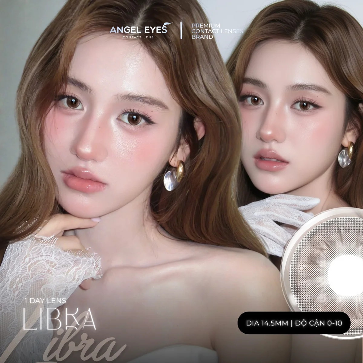 Lens 1 ngày màu nâu Libra Angel Eyes - Đường kính 14.5mm - Độ cận 0-10